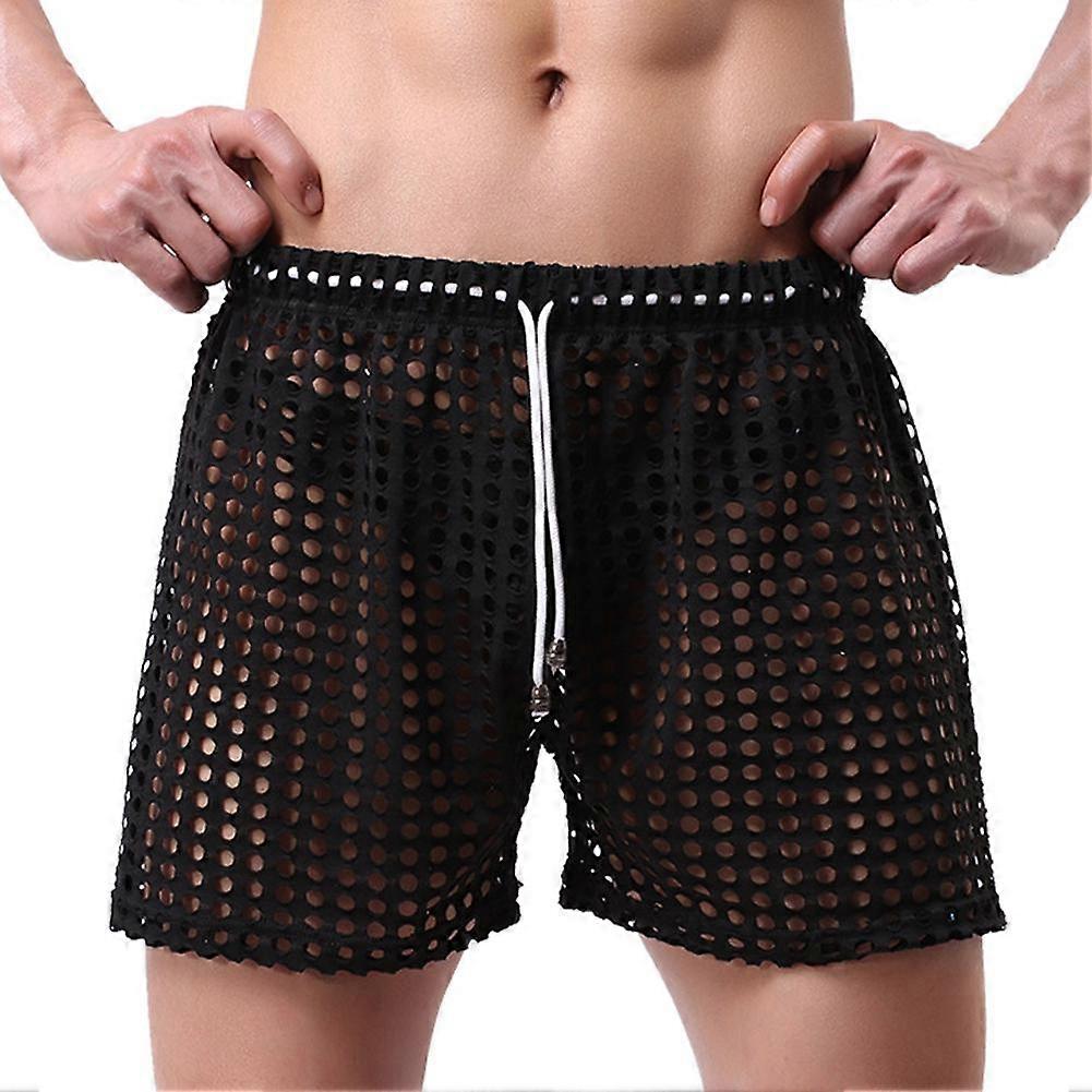 Erotic Mesh out Shorts Through Men Hollow Color Drawstring Beach Pants