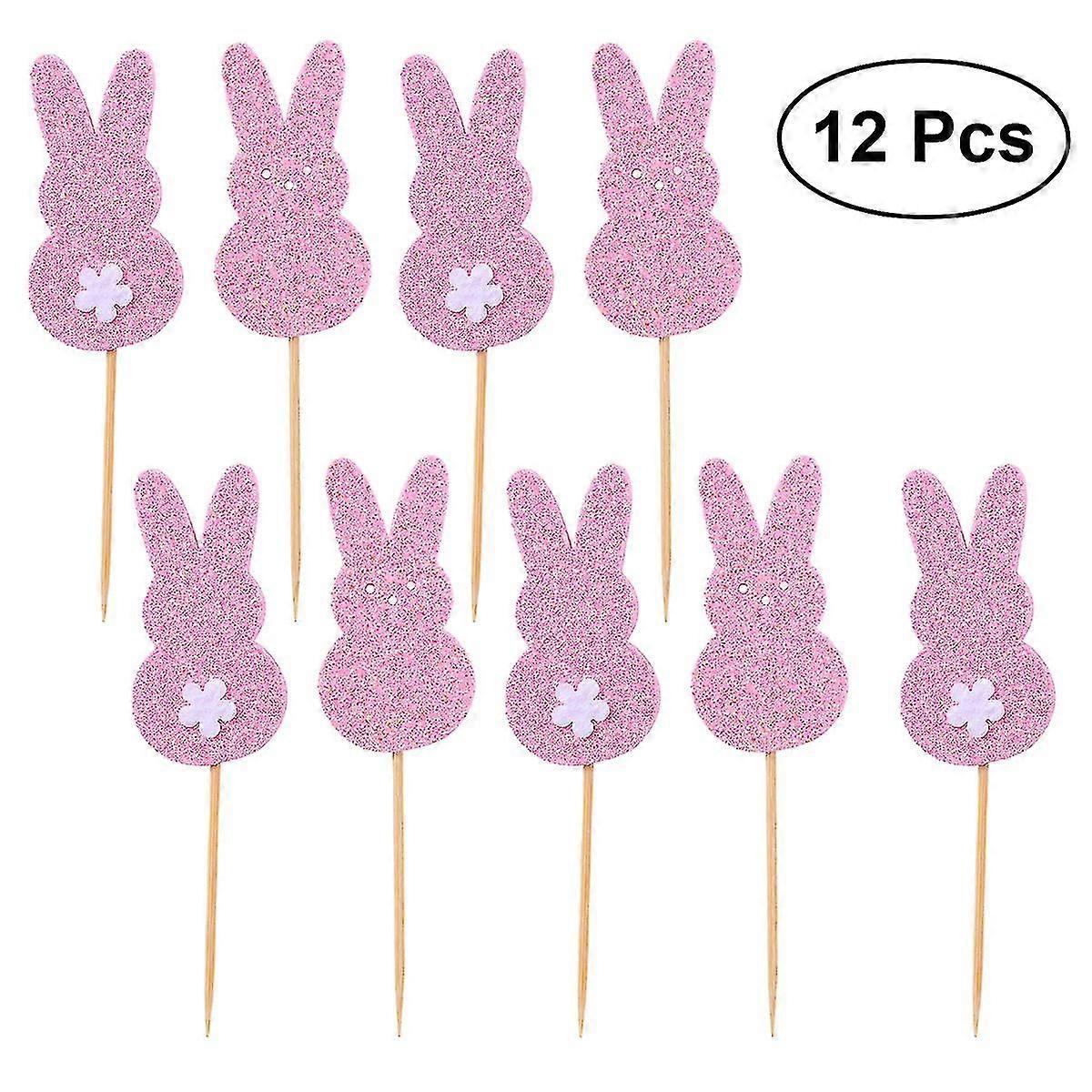 12pcs Glitter Easter Rabbit Cake Picks Cake Toppers Cake