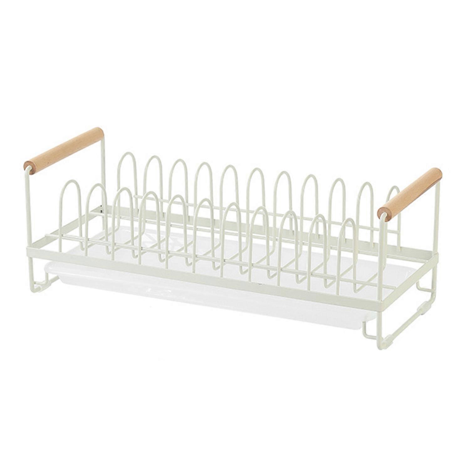 Draining Dish Rack Wooden Handle with Silicone Anti-slip Pad Vertical Waterproof Countertop Dish