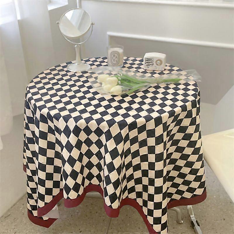 Checkerboard Tablecloth Vintage Grid Simple Practical Table Cover for Rectangular Round Table Coffee Table Black Grid 75x75cm
