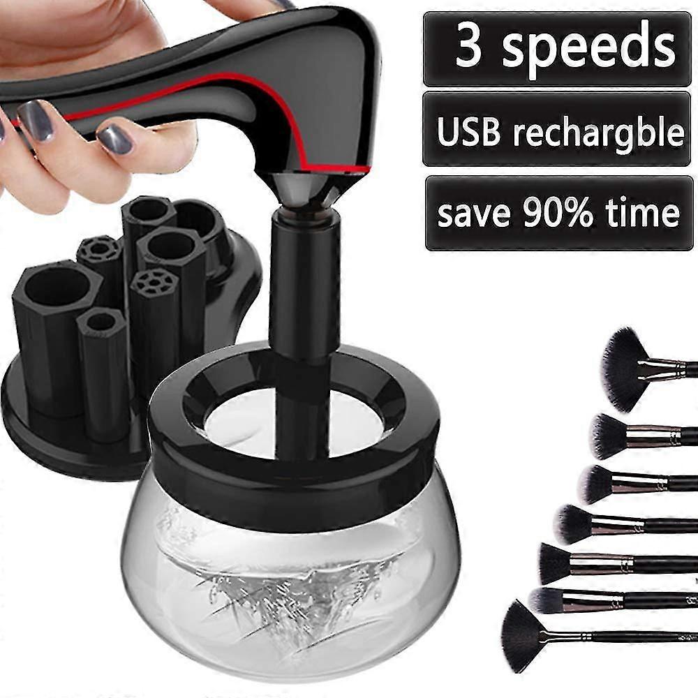Electric Makeup Brush Cleaner And Dryer, Usb Charging 3 Modes Super-fast 30 Seconds Dry, With 6 Rubber Collars Tools, Suitable For Most Makeup Brushes