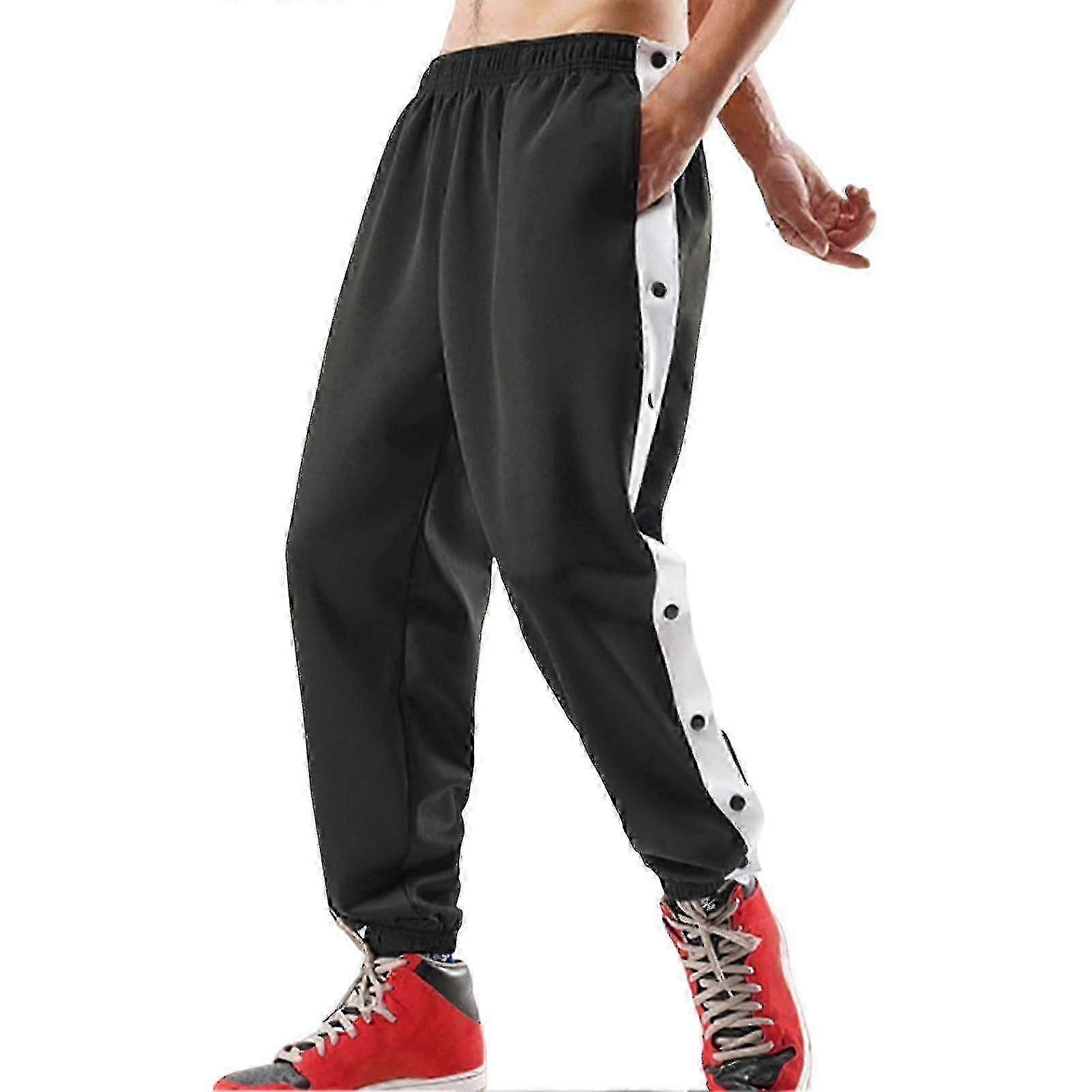 Men Mid-rise Buttons Pants Splicing Basketball Training Sweatpants