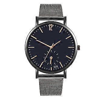 Moda Malha Cinto Strap Relógio de Quartzo Estilo Casual Casal Relógio de Pulso (Preto)