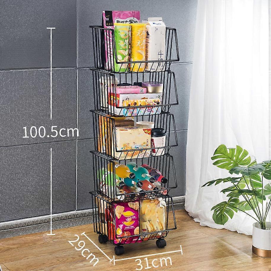 Kitchen Shelf Multi Floor Fruit Storage Basket Storage Rack Vegetable Basket with Wheels