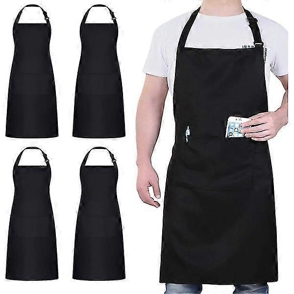 4-piece chef's apron, black apron with 2 pockets, men's and women's
