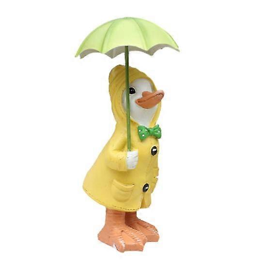 Hand-crafted Duck Statue Artistic Resin Adding Vitality Raincoat Duck Figurine Garden Supplies