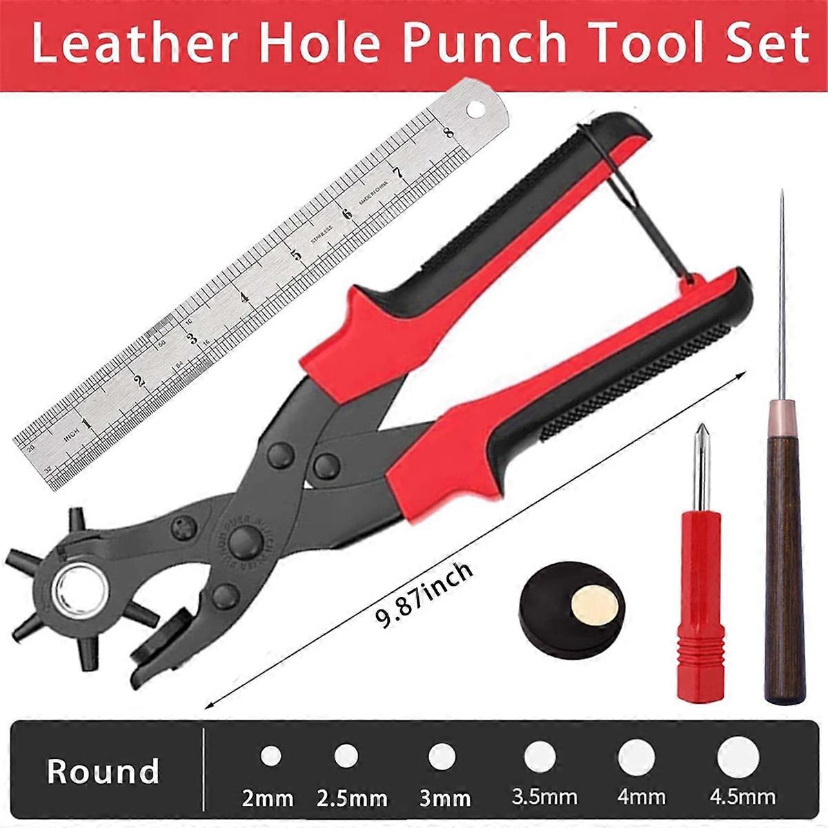 Leather Hole Punch Set, Professional Revolving Punch Plier Kit
