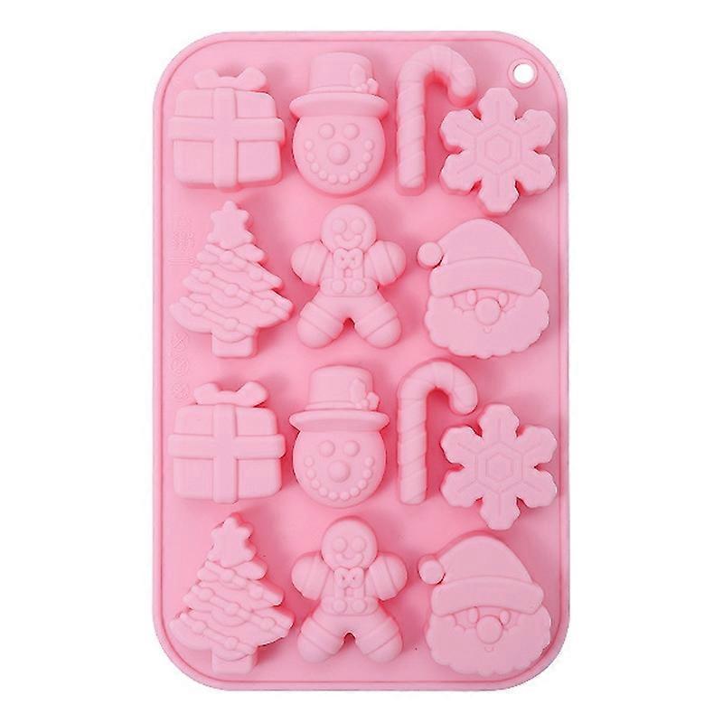 14 Grids Christmas Chocolate Mold DIY Non-stick Silicone Cake Baking Tool (No FDA Certificate)-Pink