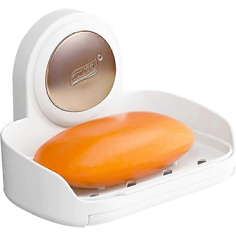 Self-Draining Design, Durable Waterproof Material Double Layer Soap Dish, Smooth Surface Adhesion Removable & Reusable, Wall Mounted Soap Holder