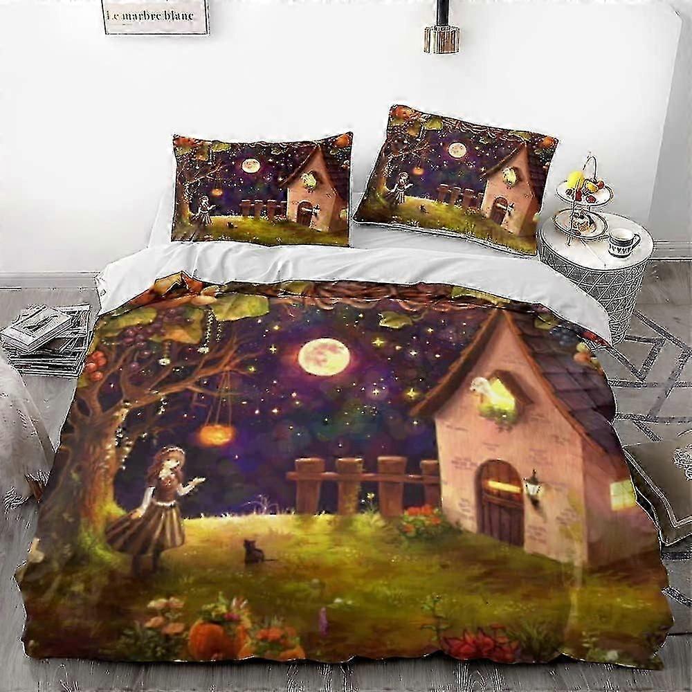 b27 Lençóis Anime Halloween Abóbora Abóbora Conjunto de Cama de 3 Peças 1 Capa de Colcha e 2 Fronhas Lençóis gb27