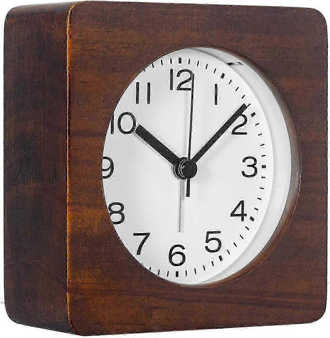 3-inch Wooden Alarm Clock Silent, Backlit, Battery-Operated with Arabic Numerals