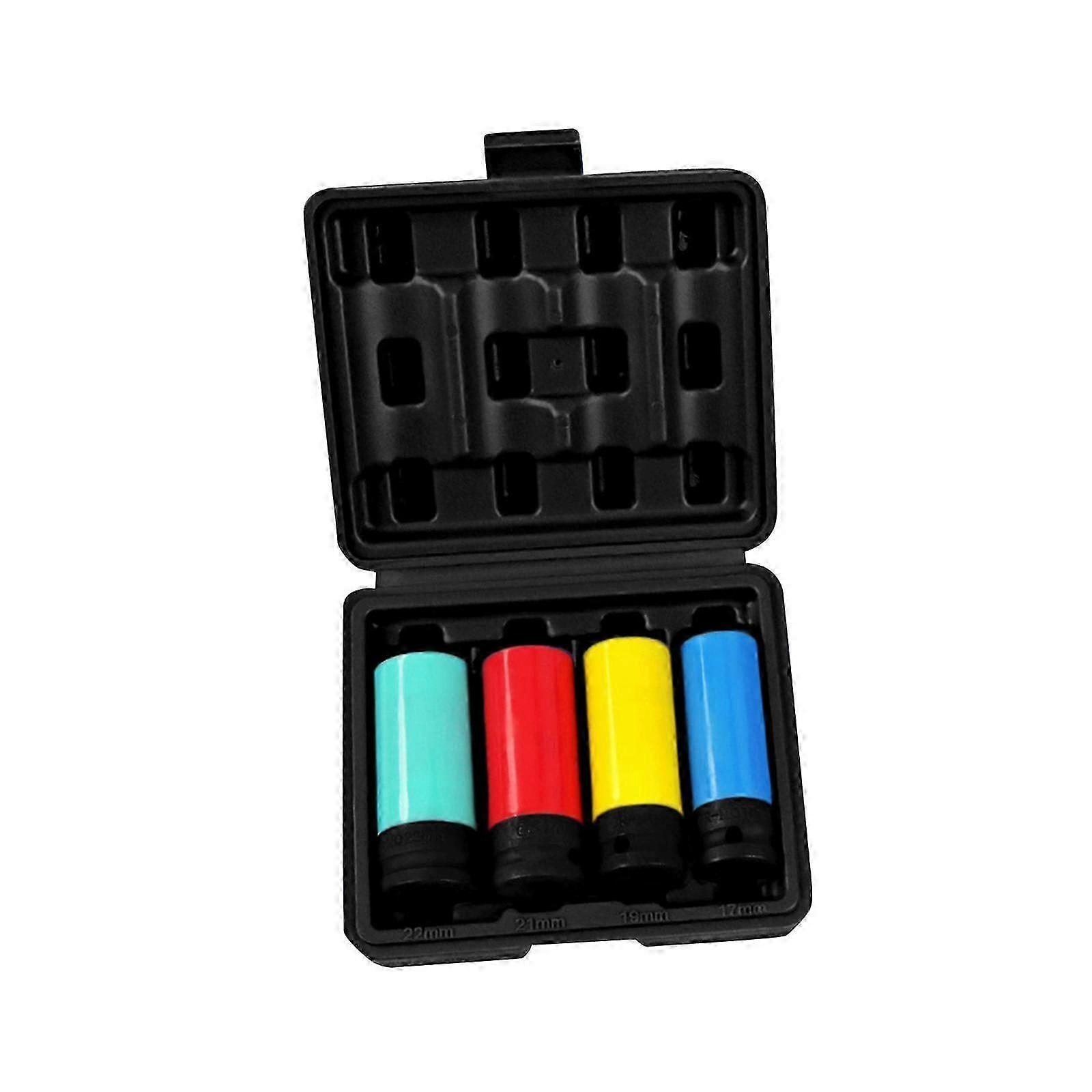 4Pcs 1/2" Drive Impact Lug Nut Socket Kit Easily Install 17mm 19mm 21mm 22mm Red Box
