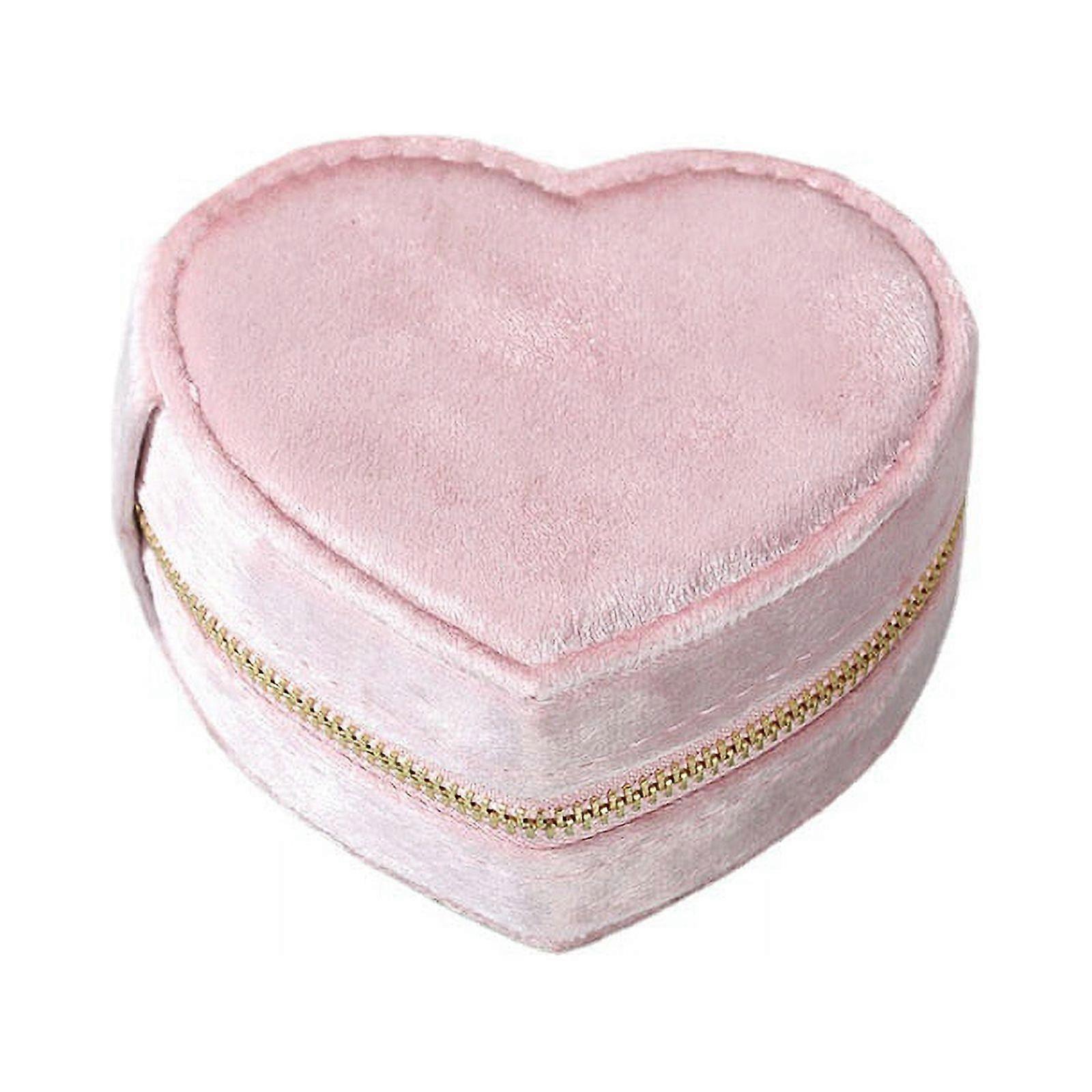 トラベルジュエリーリングネックレスイヤリングイヤリングジュエリー収納ボックス-ピンクハート型