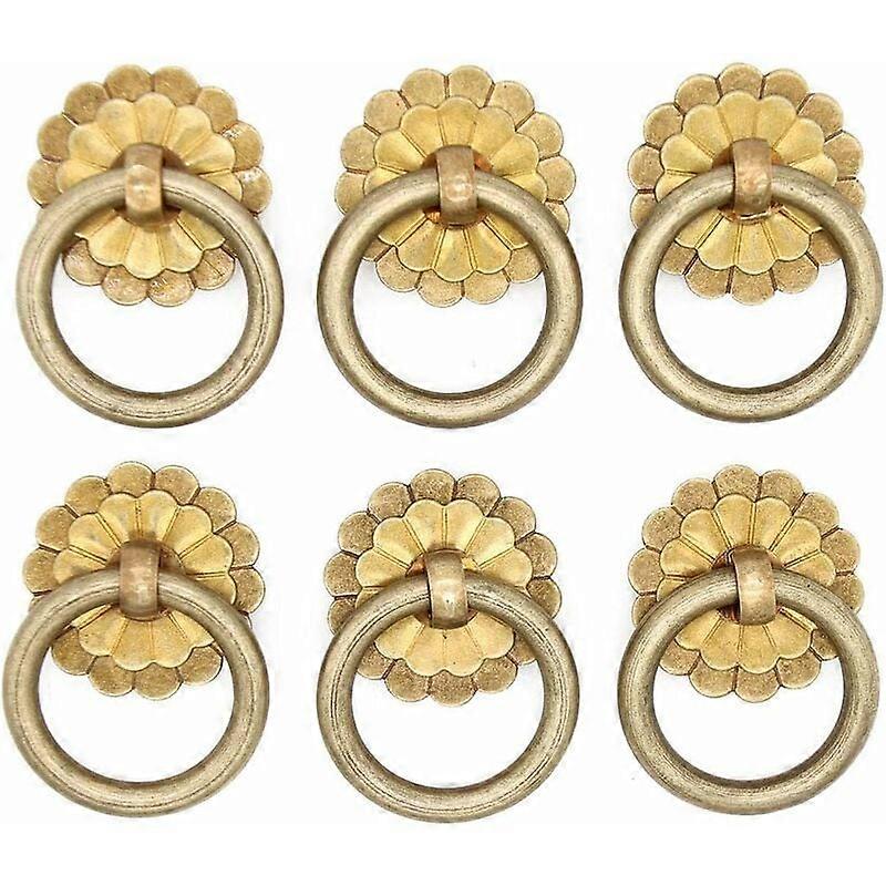 Set of 6 Vintage Antique Brass Pulls - Pure Solid Brass Furniture Knobs - Pulls, 3.5cm Brass U-Hook