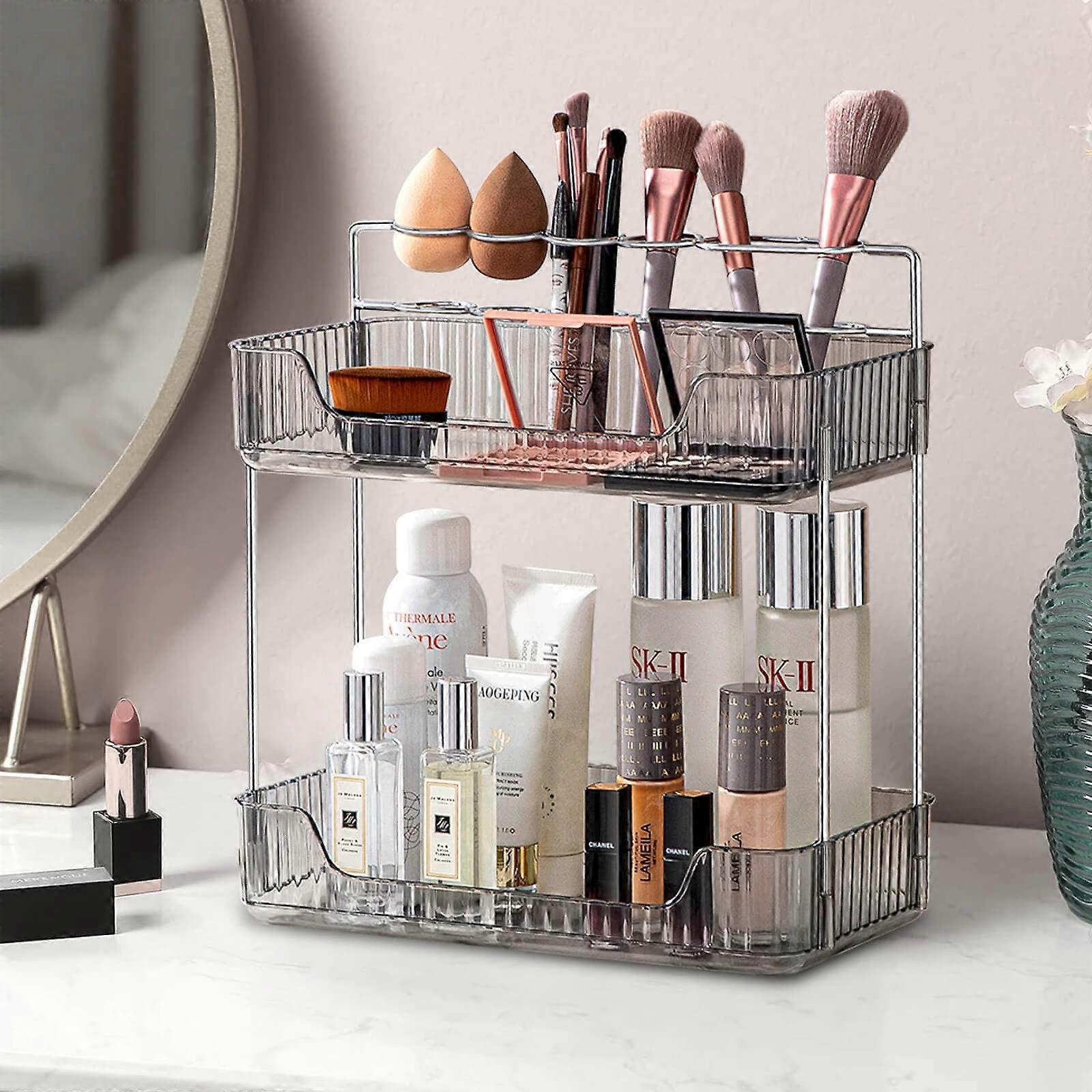 Fentwn Bathroom Counter Storage Shelf for Cosmetics and Skincare, Multi-Layer Organizer, Modern Design, White Finish