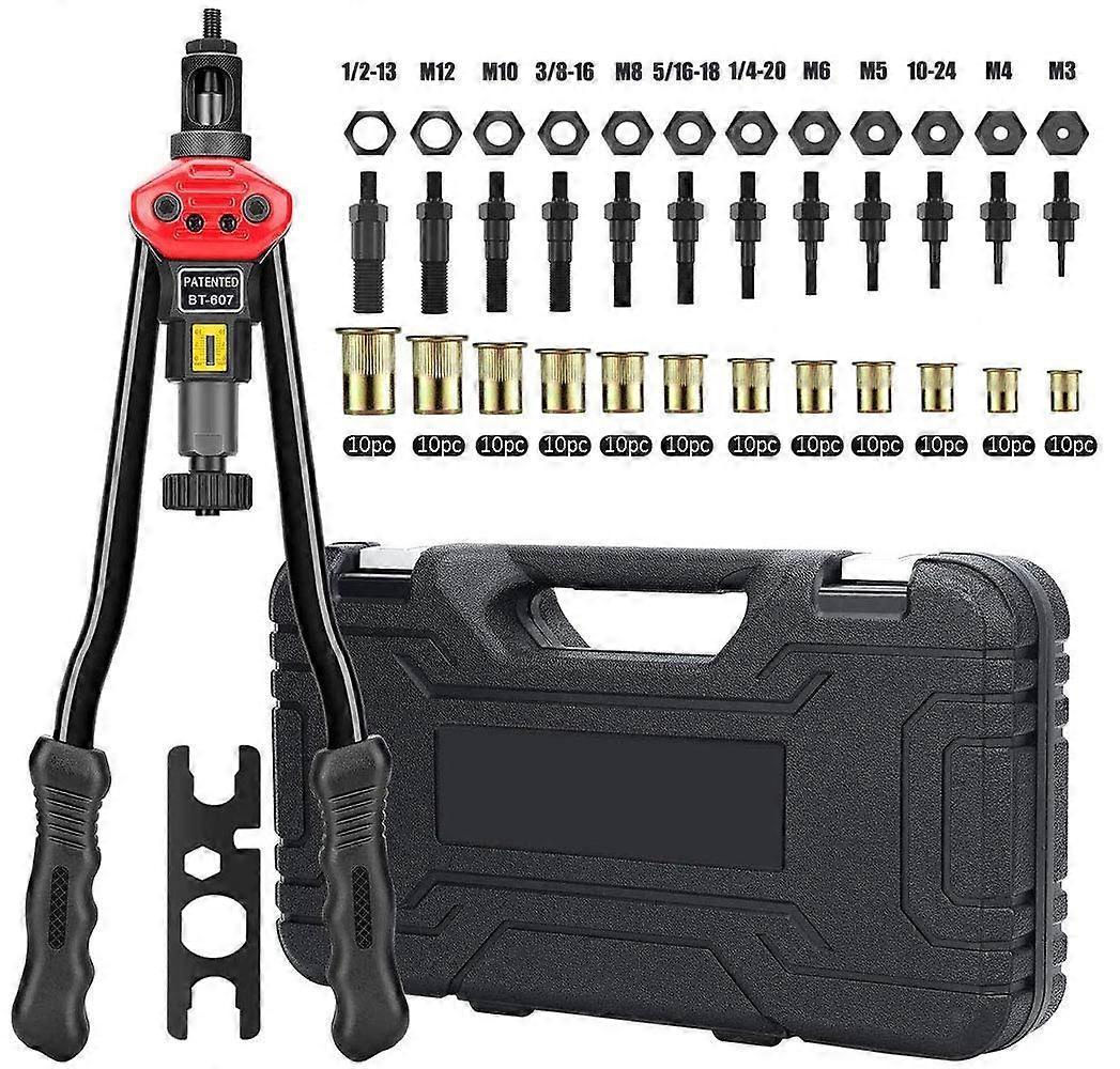 16-Piece Nut Tool Set with 12 Metric and SAE Mandrels, 120 Rivet Nuts, Professional Adjusting Set, Durable Carrying Bag