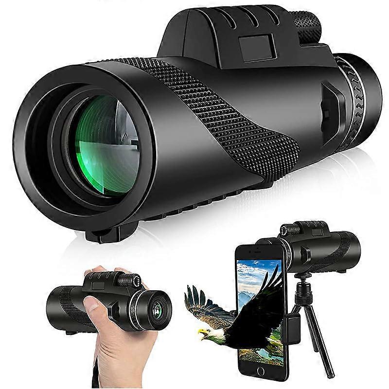 80x100 HD monocular telescope, smartphone adapter portable telescope, tripod, monocular for bird observation, hunting, walking, camping