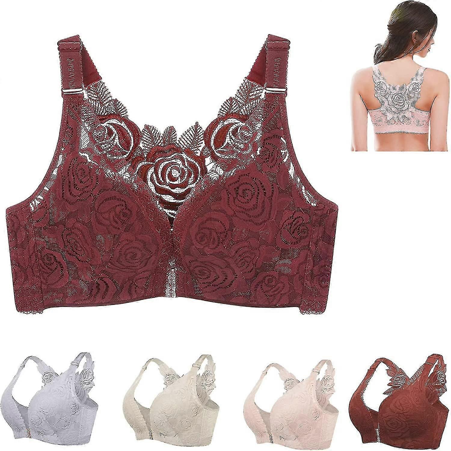Floral Secrets Comfort Rose Bra | Front Closure Wire-Free Lace Bra With Embroidered Rose For Women - View #8