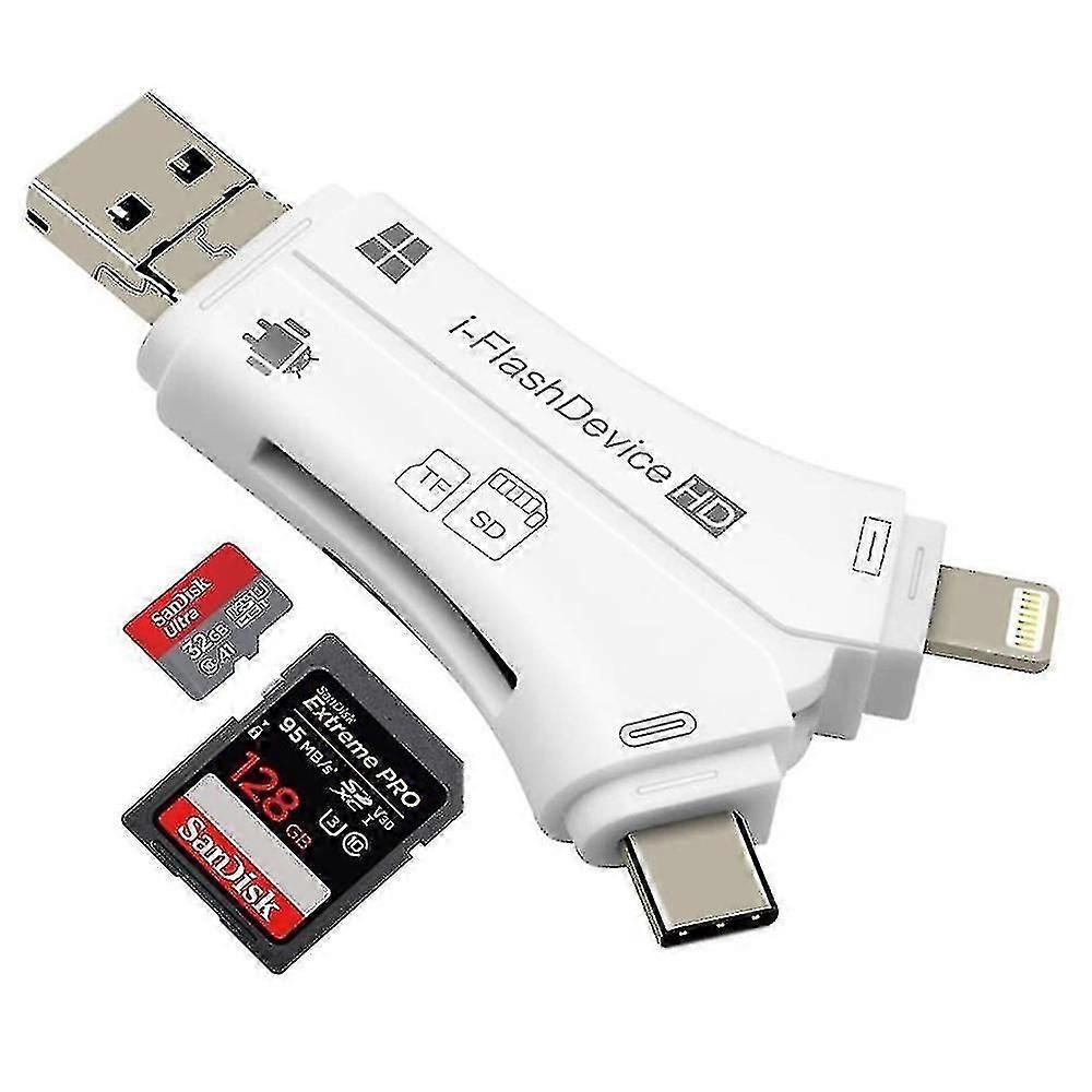 Bran 4 In 1 External Card Reader Usb Micro Sd & Tf Card Reader Adapter For Iphone / Ipad Mac / Android / Windows Pc