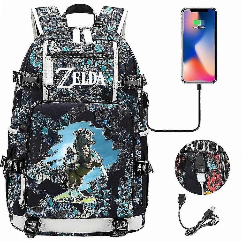 زيلدا بريث أوف ذا وايلد آي لعبة حقيبة ظهر USB - حقيبة مدرسية للطلاب التنكرية لمحبي Botw - حقيبة كمبيوتر محمول للسفر للجنسين للكمبيوتر والألعاب
