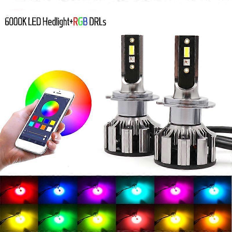 NEW H7 Led RGB Headlight APP Bluetooth-Compatible Control Multi Colors LED Bulbs H1 H4 H8 H9 H11 9005 9006