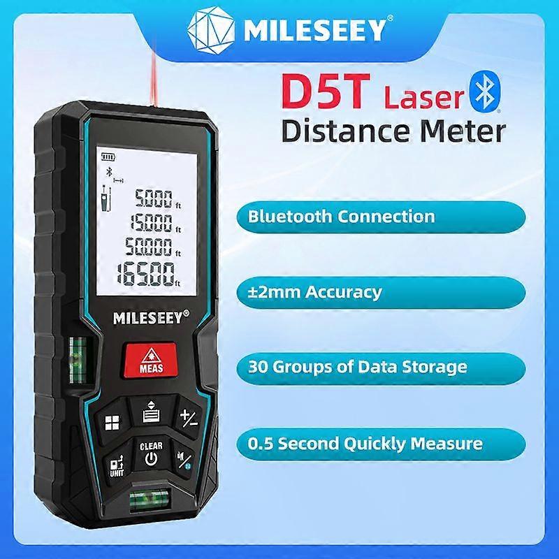 Mileseey D5T Laser Rangefinders with Bluetooth, Distance Meter with 2 Spirit Level Bubbles, Laser Tape Measure 2mm Accuracy