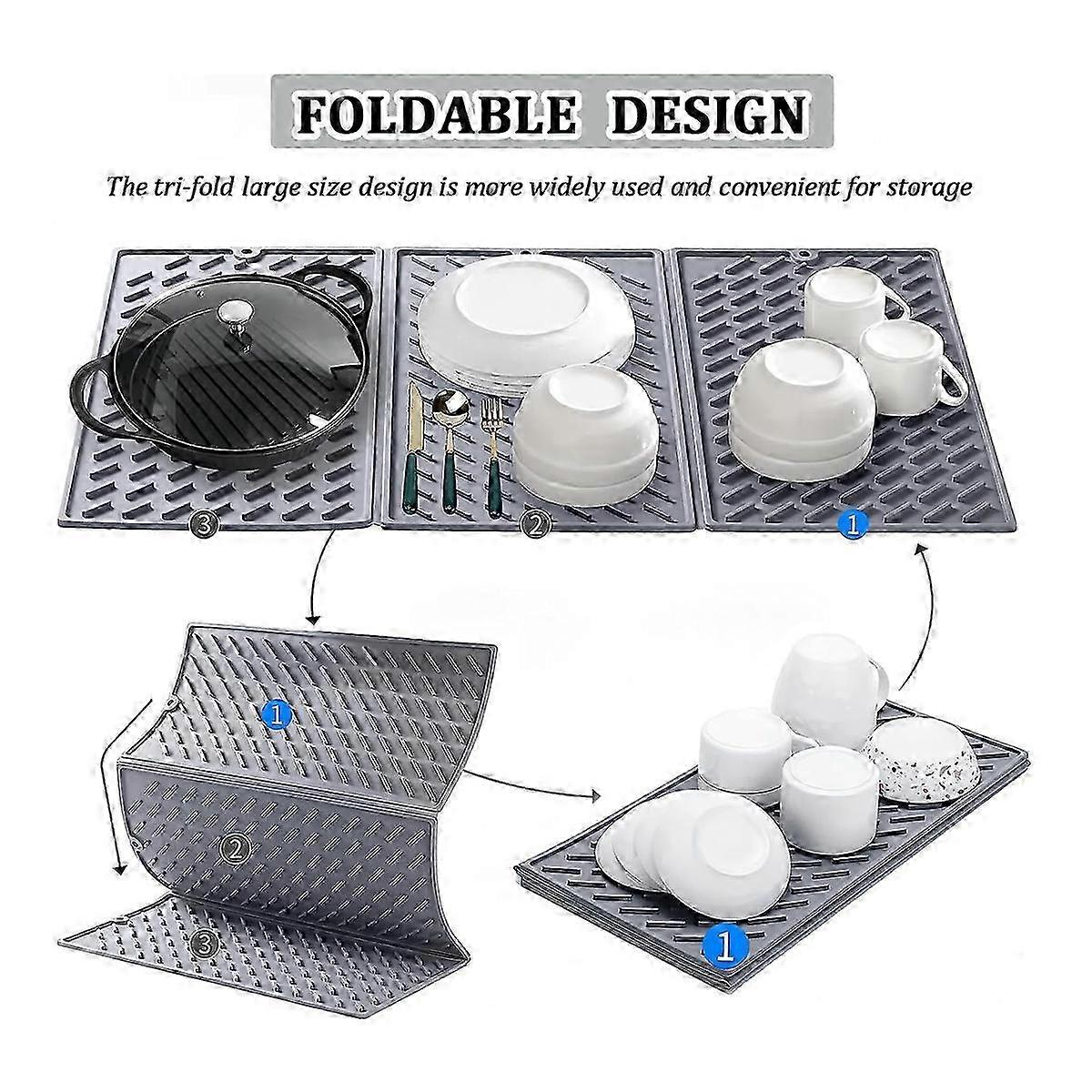 Silicone Dish Drying Mat for Kitchen Counter, Drying Mat with Hook - FFA