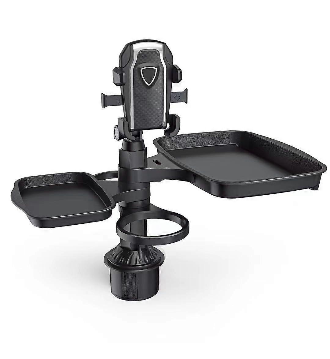 5 in 1 Car Cup Holder Expander with Adjustable Phone Holder, 2 Food Tray Tables, and 2 Drink Cup Holders for Snacks