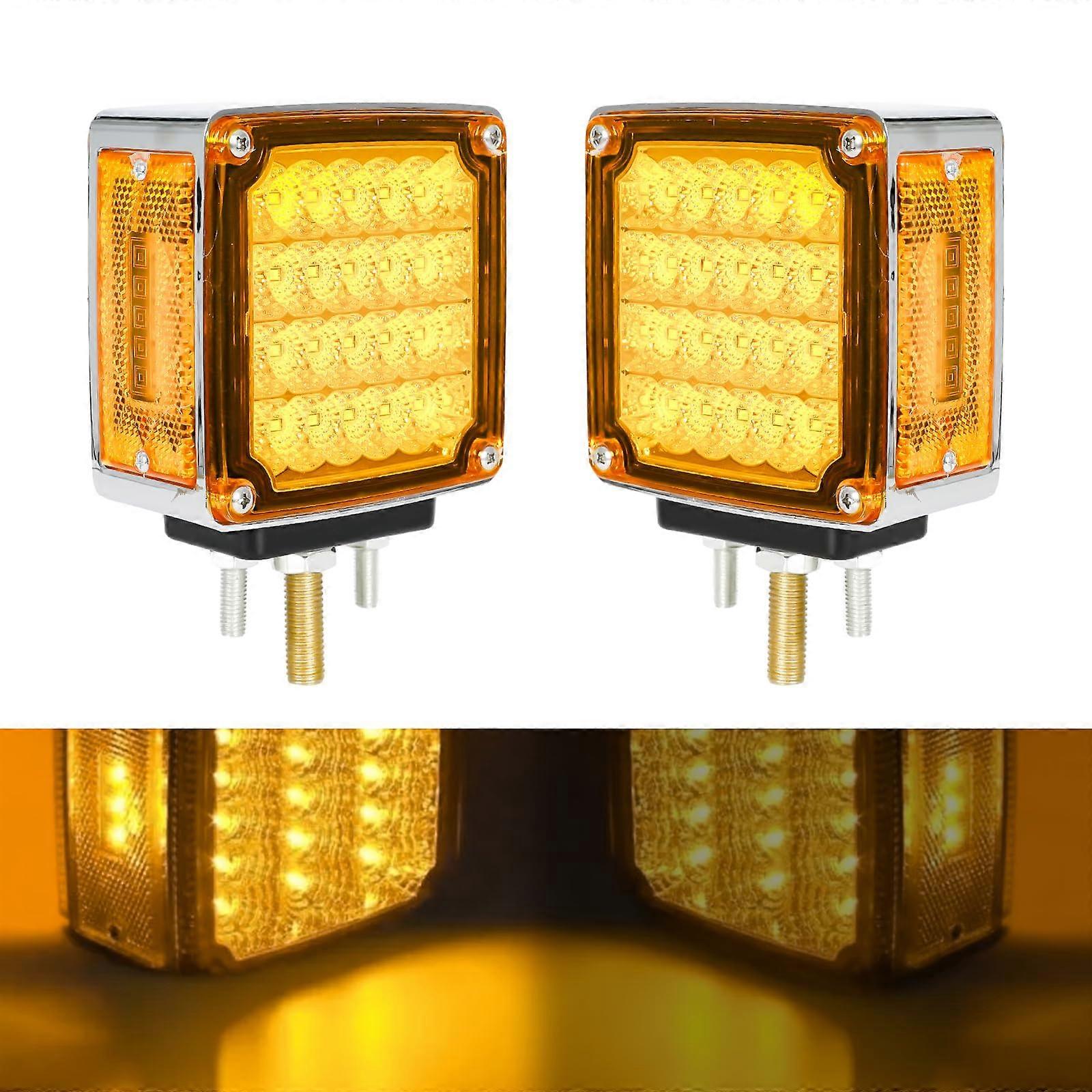 2PCS LED Amber Double Face Turn Signal Lights with Chrome Stud Mount, Compatible with Most Vehicles, Durable Design