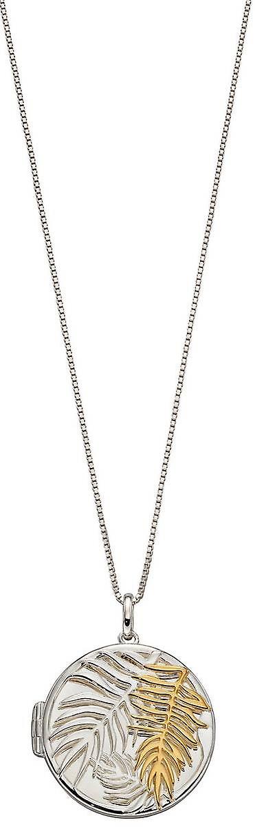 Elements Silver Round Cut Out Palm Leaf Locket - Silver/Gold