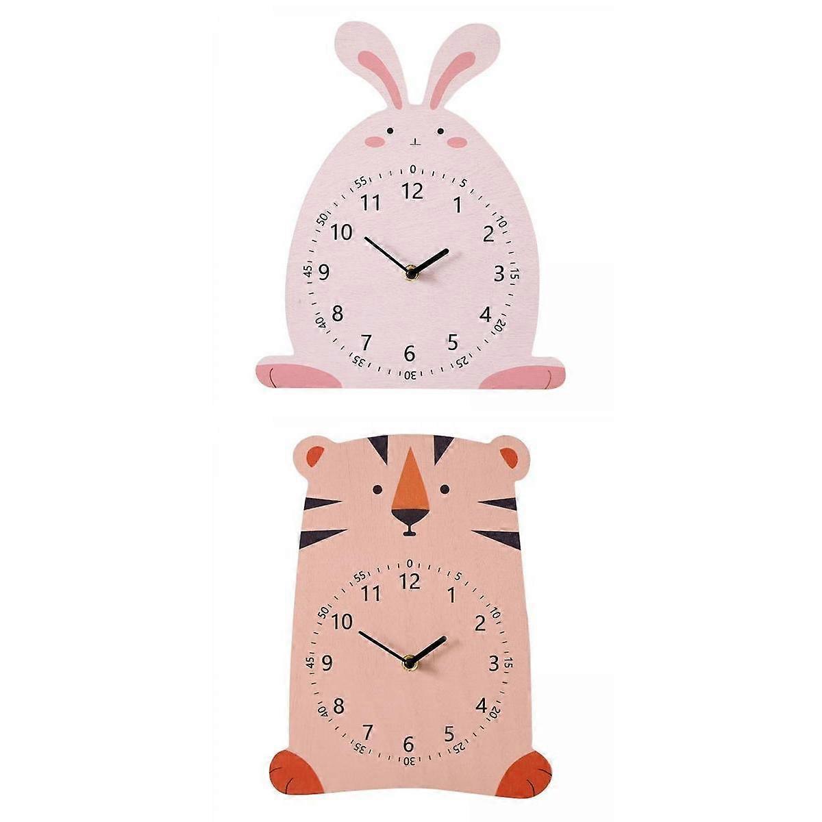 2個の漫画の動物の木製の壁時計子供部屋のプレイルームの装飾