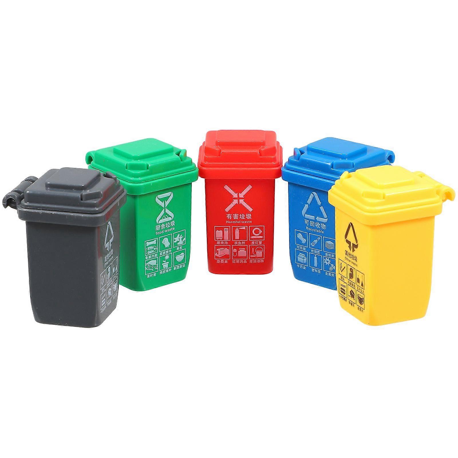 5pcs Dollhouse Garbage Can Miniature Trash Bin Plastic Sorting Bucket Scene Ornament Waste Basket For Doll Kitchen Home Tabletop