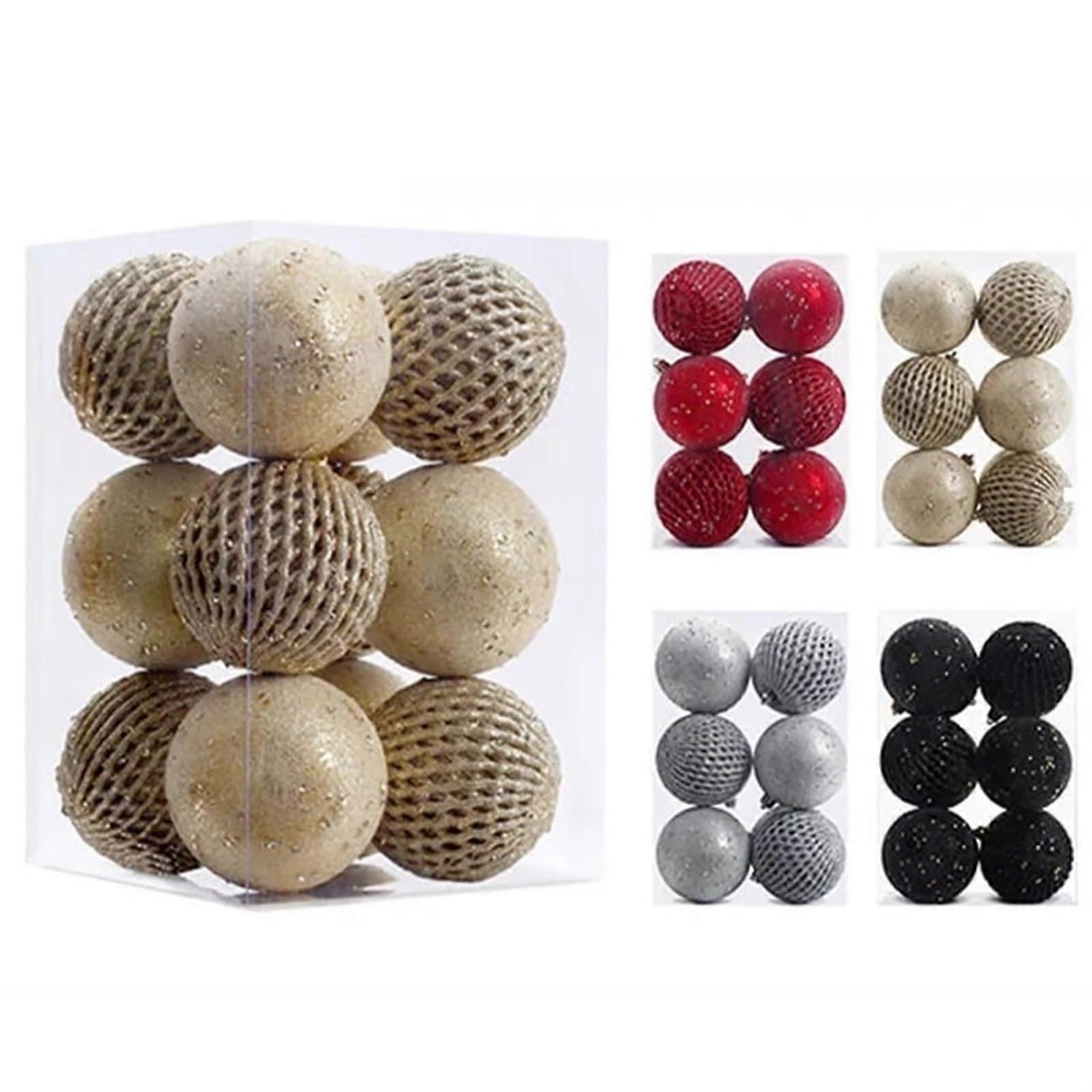 12Pcs 8CM Christmas Ball Ornament Set with Sequins Painted Multicolor for Christmas Tree Hanging Decorations Silver