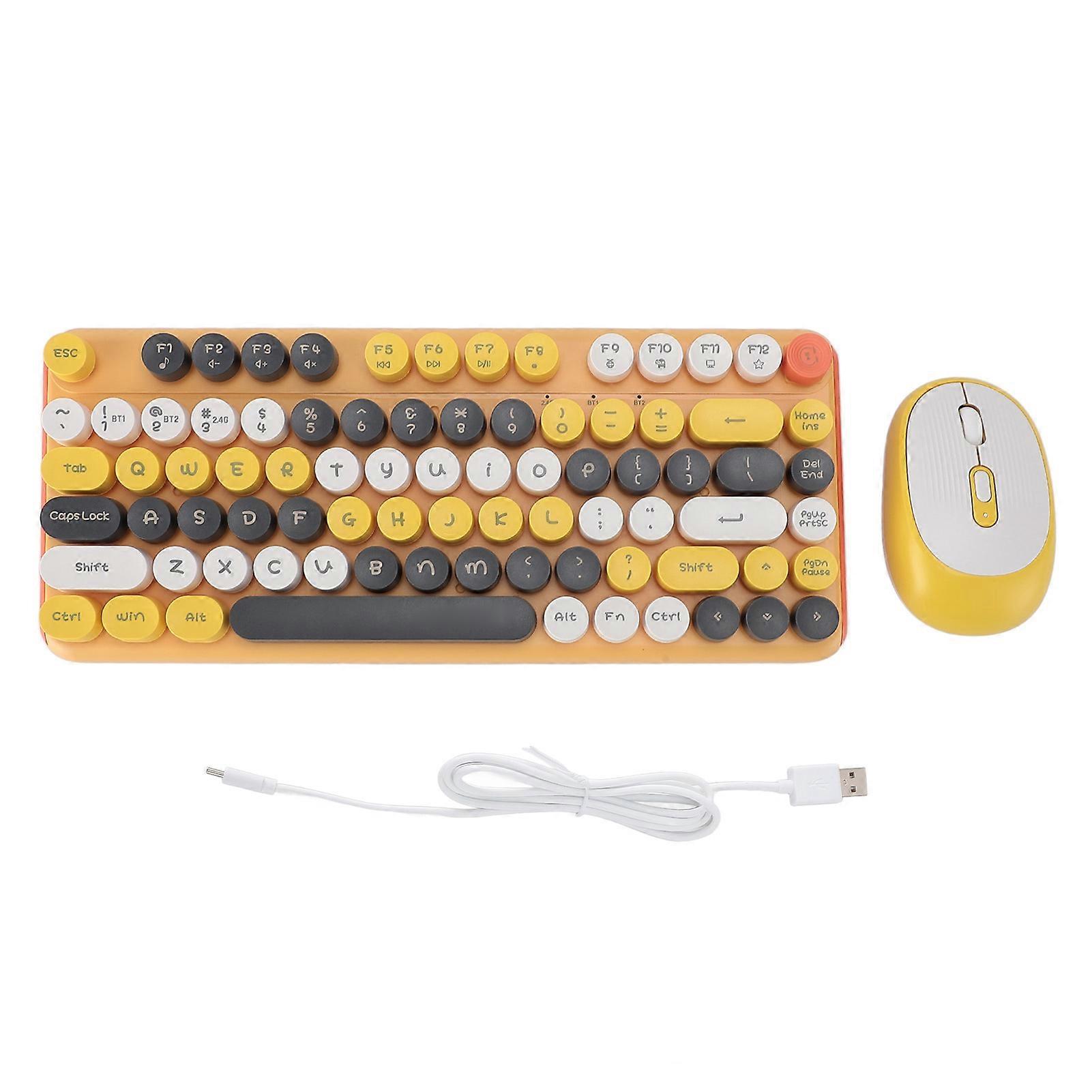 2.4G Bluetooth Wireless Keyboard Mouse Combo Retro Colorful Quiet Set for Desktop