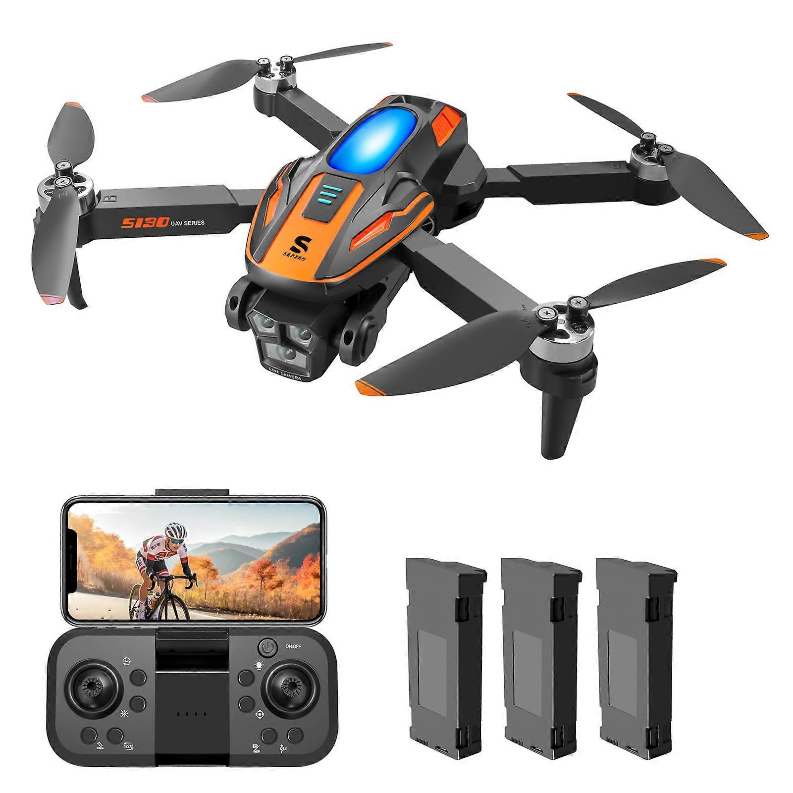 Remote Control Quadcopter Remote Control Aircraft with Dual Camera 480P Brushless Motor with Function Obstacle Avoidance Optical Flow Positioning, 3 