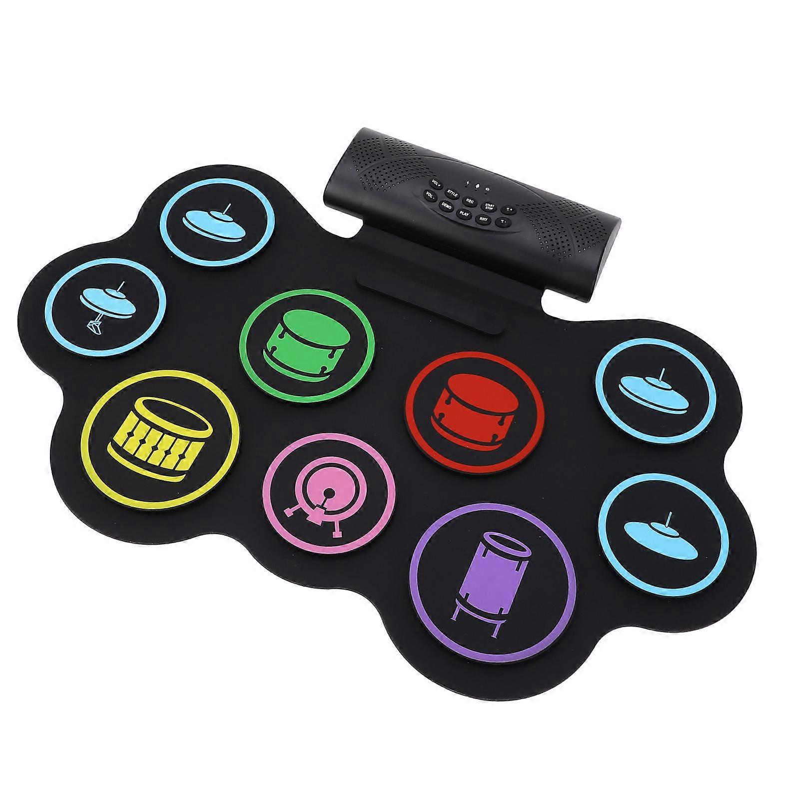 9 Pads Electronic Drum Set Educational Rechargeable Built in Speaker Headphone Bluetooth USB MIDI Roll Up Portable Drum Pad Kit for Kids