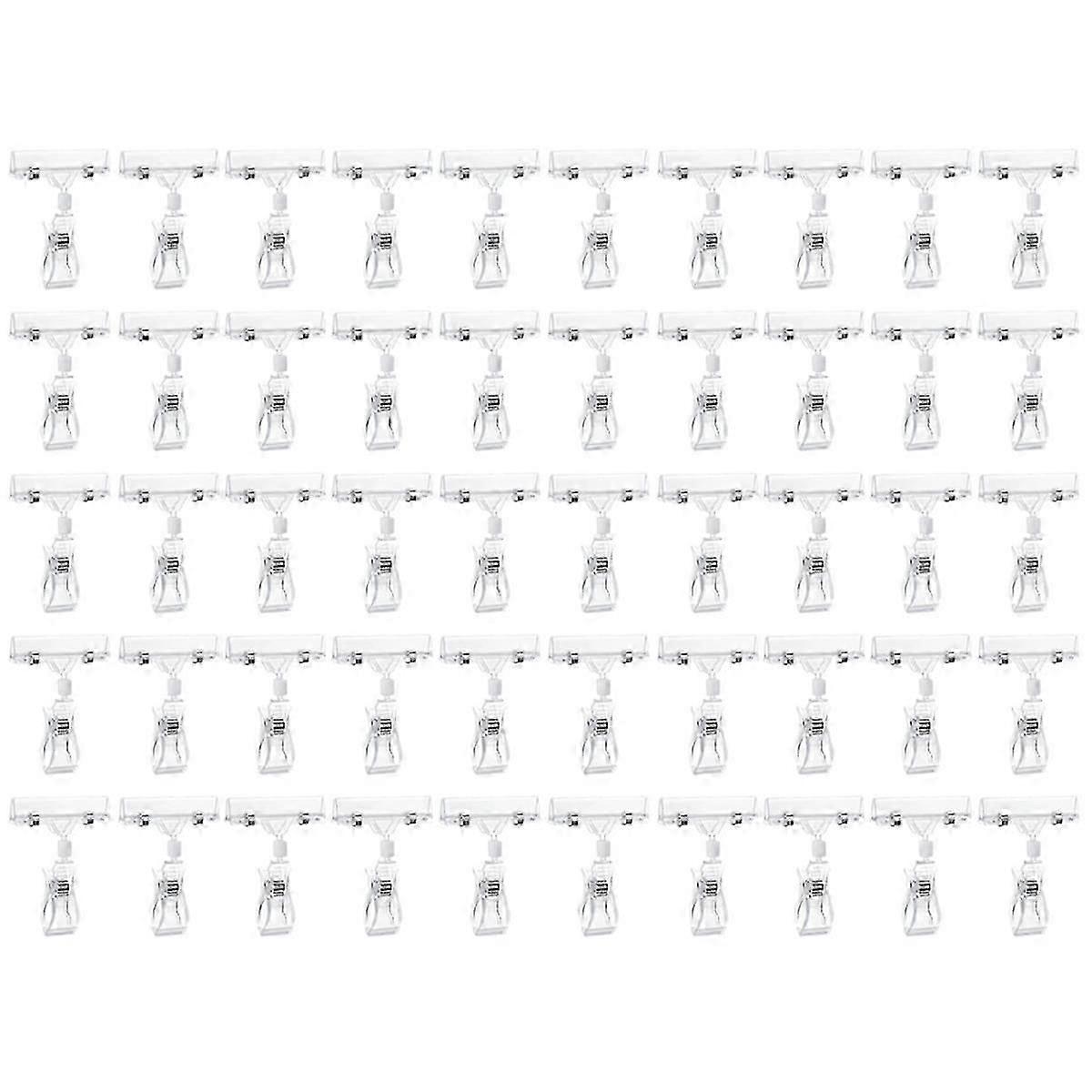 50 Pcs Rotatable Sign Clips, Double-Sided Merchandise Sign Holders, Plastic Clear Tag Display Racks, Label Stands