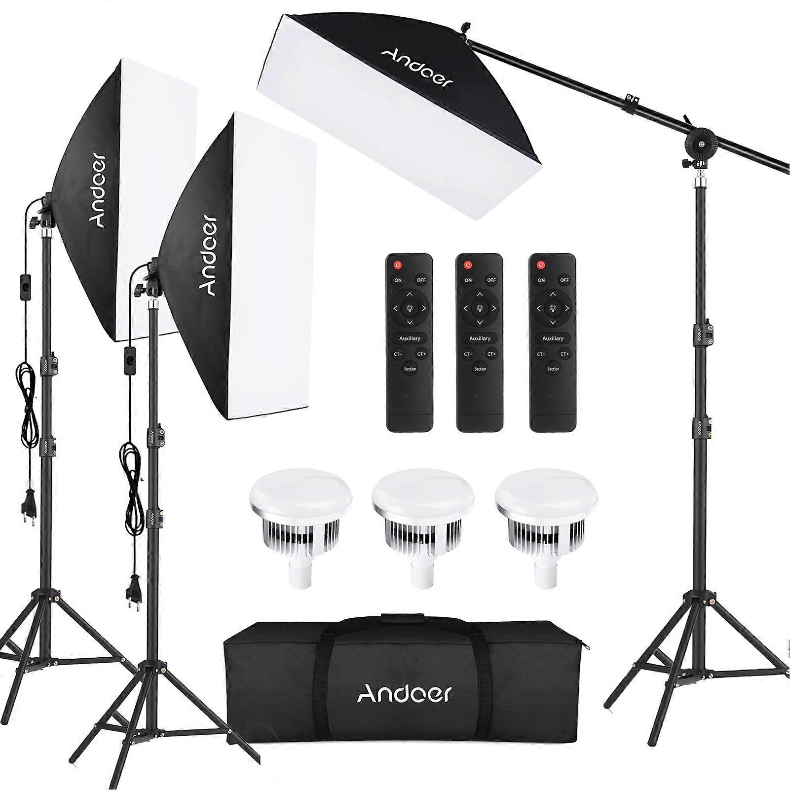 Complete Softbox LED Light Kit for Studio Photography with Adjustable Stands & Remotes