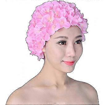 Vintage Floral Retro Badekappe für Frauen mit langen Haaren - Rosa