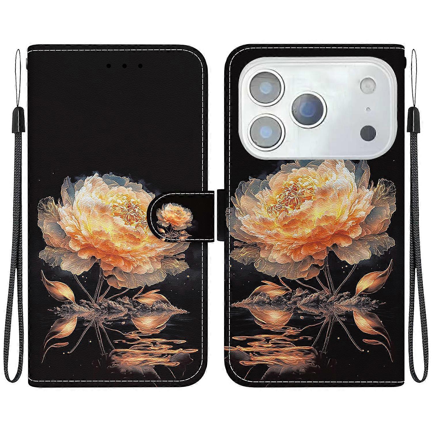 For iPhone 17 Pro Max Wallet Phone Case Anti-Drop Leather Flip Cover Pattern Printing with Strap
