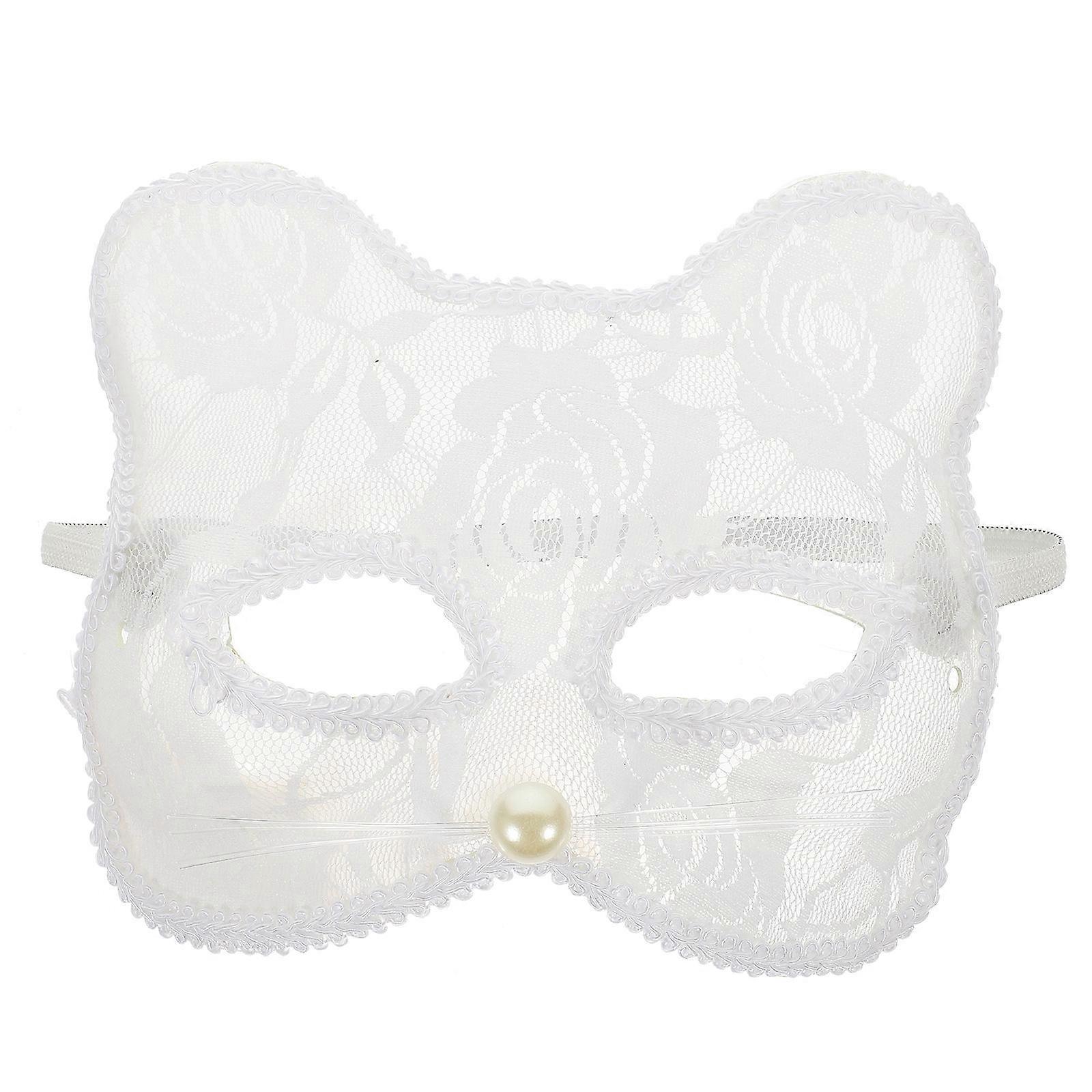Halloween Mask Prop Cat Face Mask For Masquerade Party White Color Lace Material 1Pack