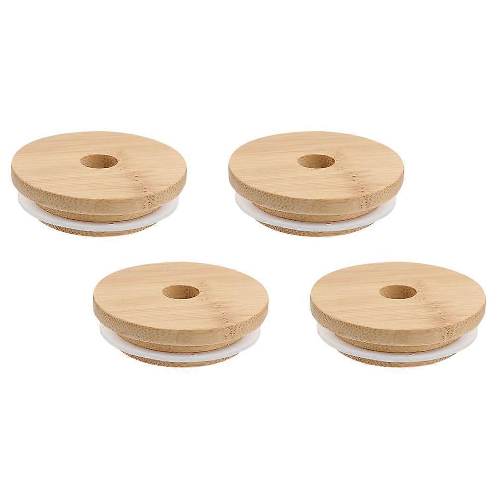 Bamboo lids for Jars and Bottles 4 Pieces Beige Color Material for Bottle Use