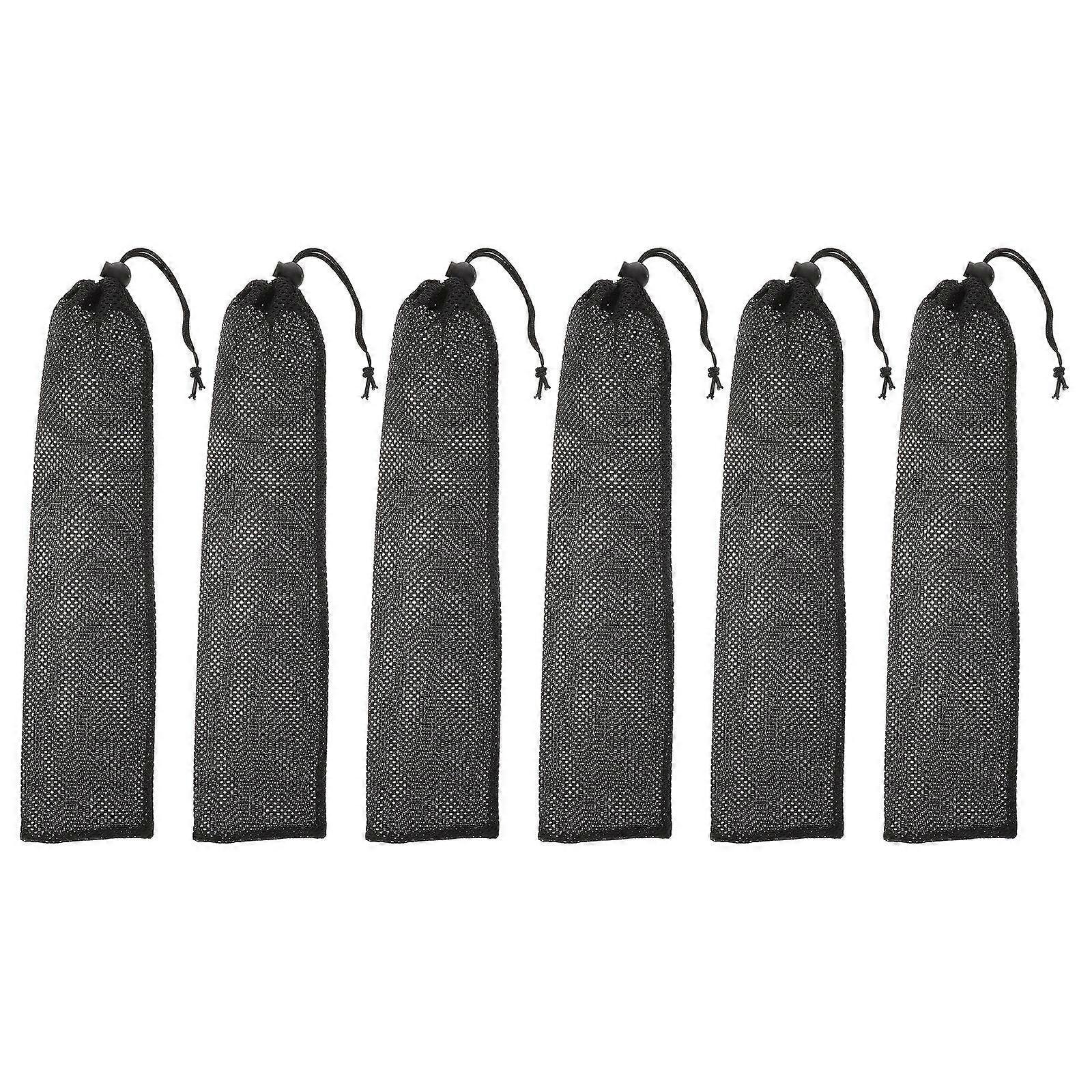6pcs Durable Hanging Bird Feeder Bags Leak Proof Mesh Pouches Outdoor Use Tear Resistant Polyester Feeding Stations Hooks Tree Branches Black