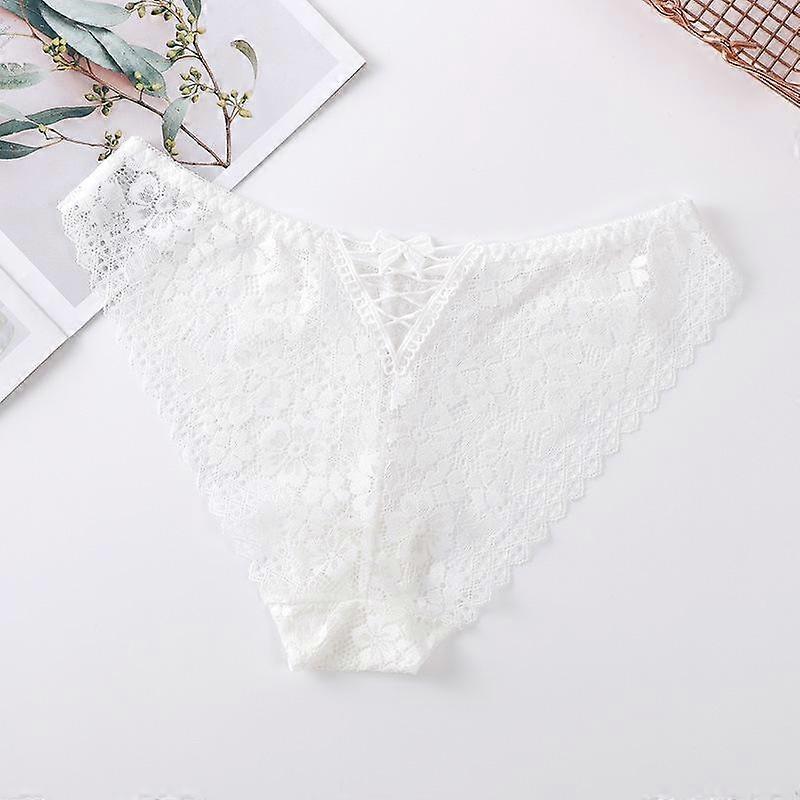 CINOON Sexy Women Lace Briefs Bow Cross Strap Breathable Underwear High Elasticity Transparent Low-waist Panty G String Lingerie