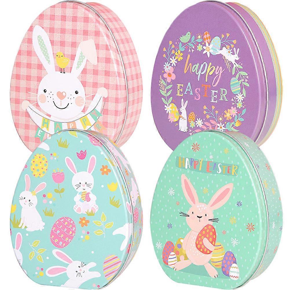 Bunny Shaped Candy Tins Easter Eggs Shaped Candy Boxes Rabbit Pattern For Easter Party Storage 4Pcs