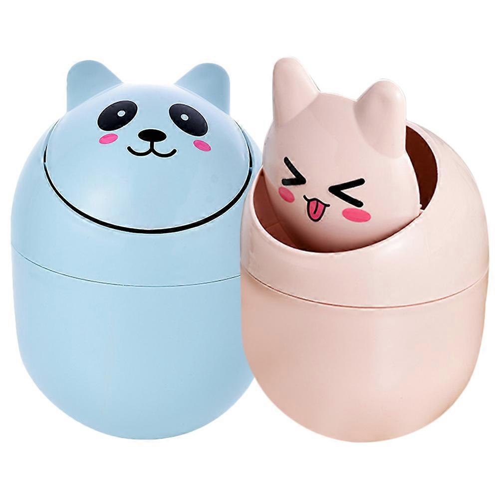 Assorted Color Mini Trash Can Desktop Waste Bin for Storage 2Pcs Plastic