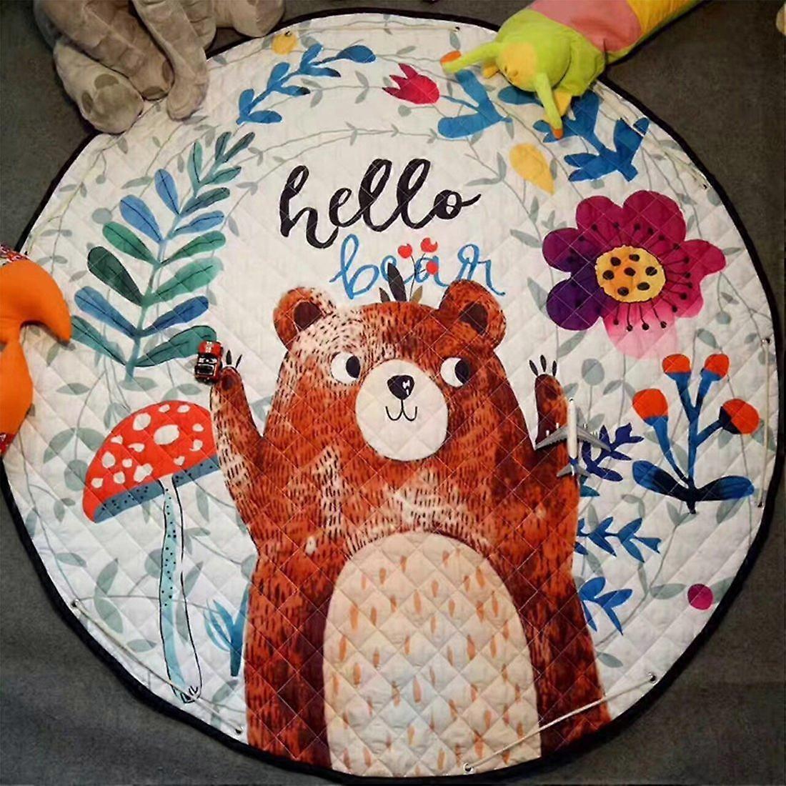 Children's Play Mat Tidy Bag with Bear Design, Soft Nursery Rug Carpet for Kids, 60-Inch Round Play Area