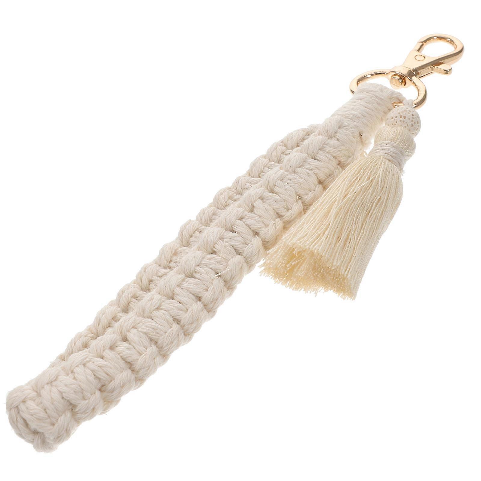 Macrame Keychain White Cotton Rope with Versatile Use for Women Woven Keychain Lanyard