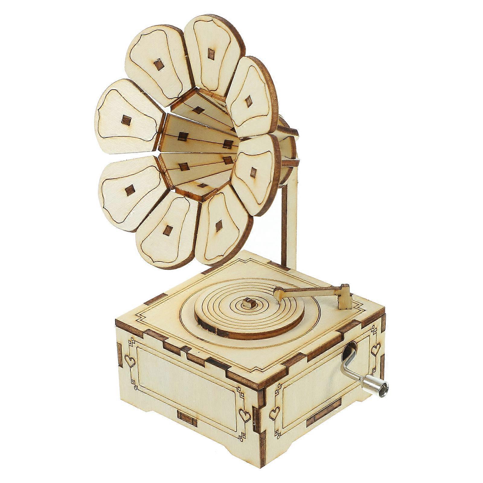 Craft Making Music Box Diy Musical Box Supply Decorative Sound Playback Phonograph Shape Wooden Retro Style Home Decoration 1Pcs