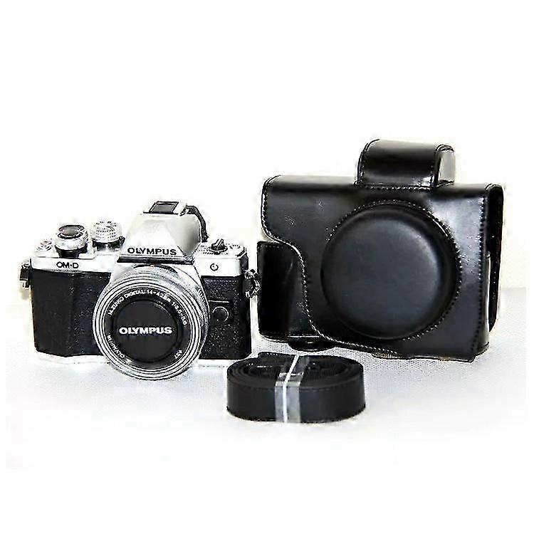 PU Leather Camera Protective Pouch + Strap Compatible For Olympus OM-D E-M10 Mark II / E-M10 / E-M10 MarkIII Digital Camera